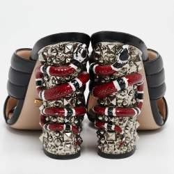 Pre Owned Gucci Black Quilted Leather Snake Embellished Slide Sandals Size 39