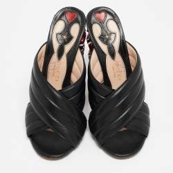 Pre Owned Gucci Black Quilted Leather Snake Embellished Slide Sandals Size 39