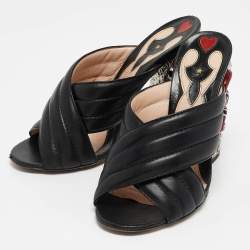 Pre Owned Gucci Black Quilted Leather Snake Embellished Slide Sandals Size 39