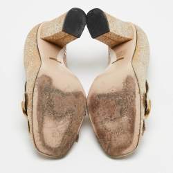مملوكة مسبقًا Gucci Metallic Gold Leather GG Marmont Fringe Detail Block Heel Pumps Size 38.5