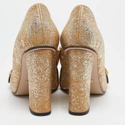 مملوكة مسبقًا Gucci Metallic Gold Leather GG Marmont Fringe Detail Block Heel Pumps Size 38.5