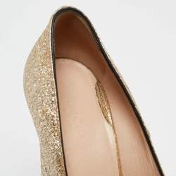 مملوكة مسبقًا Gucci Metallic Gold Leather GG Marmont Fringe Detail Block Heel Pumps Size 38.5