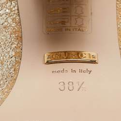 مملوكة مسبقًا Gucci Metallic Gold Leather GG Marmont Fringe Detail Block Heel Pumps Size 38.5