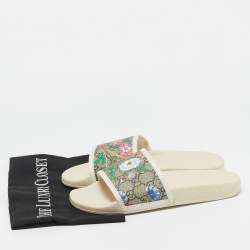 Gucci Cream/Brown GG Supreme Canvas Blooms Flat Slides Size 38