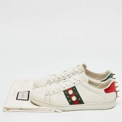 Gucci White Leather Faux Pearl and Spikes Embellished Ace Low Top Sneakers Size 38