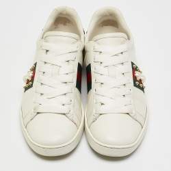 Gucci White Leather Faux Pearl and Spikes Embellished Ace Low Top Sneakers Size 38