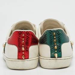 Gucci White Leather Faux Pearl and Spikes Embellished Ace Low Top Sneakers Size 38