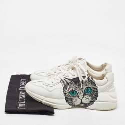 Gucci White Leather Mystic Cat Rhyton Low Top Sneakers Size 40