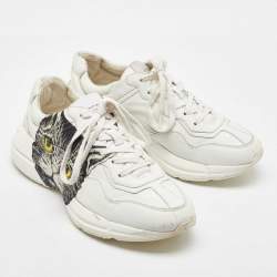 Gucci White Leather Mystic Cat Rhyton Low Top Sneakers Size 40