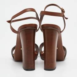 Pre Owned Gucci Brown Leather Horsebit Ankle Strap Sandals Size 39