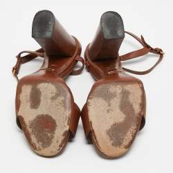 Pre Owned Gucci Brown Leather Horsebit Ankle Strap Sandals Size 39