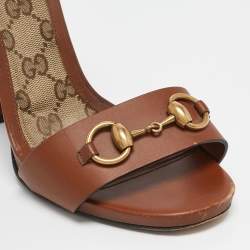 Pre Owned Gucci Brown Leather Horsebit Ankle Strap Sandals Size 39