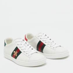 Gucci White Leather Bee Embroidered Ace Sneakers Size 36