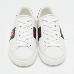 Gucci White Leather Bee Embroidered Ace Sneakers Size 36