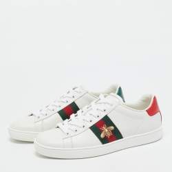 Gucci White Leather Bee Embroidered Ace Sneakers Size 36