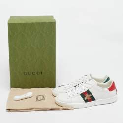 Gucci White Leather Bee Embroidered Ace Sneakers Size 36
