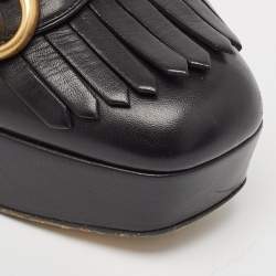 مملوكة مسبقًا Gucci Black Leather GG Marmont Fringed Platform Pumps Size 36