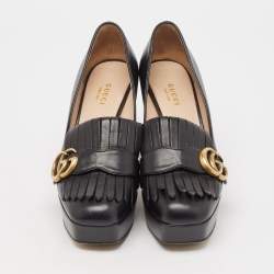 مملوكة مسبقًا Gucci Black Leather GG Marmont Fringed Platform Pumps Size 36