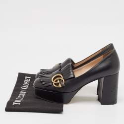مملوكة مسبقًا Gucci Black Leather GG Marmont Fringed Platform Pumps Size 36