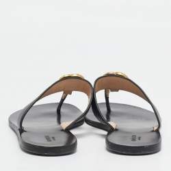 Pre Owned Gucci Black Leather GG Marmont Thong Flats Size 41