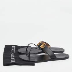 Pre Owned Gucci Black Leather GG Marmont Thong Flats Size 41