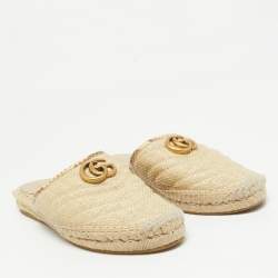 Pre Owned Gucci Beige Matelasse Raffia GG Marmont Espadrille Mules Size 38