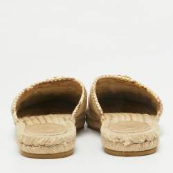 Pre Owned Gucci Beige Matelasse Raffia GG Marmont Espadrille Mules Size 38