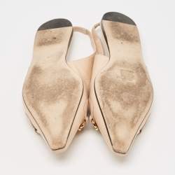 Pre Owned Gucci Beige Leather Zumi Slingback Flats Size 38.5