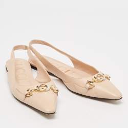 Pre Owned Gucci Beige Leather Zumi Slingback Flats Size 38.5