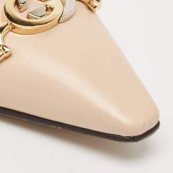 Pre Owned Gucci Beige Leather Zumi Slingback Flats Size 38.5