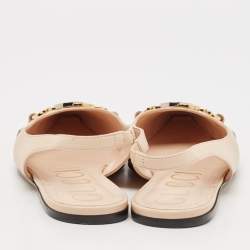 Pre Owned Gucci Beige Leather Zumi Slingback Flats Size 38.5