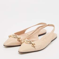 Pre Owned Gucci Beige Leather Zumi Slingback Flats Size 38.5