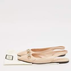 Pre Owned Gucci Beige Leather Zumi Slingback Flats Size 38.5