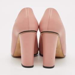 مملوكة مسبقًا Gucci Pink Leather Jolene Block Heel Pumps Size 37.5