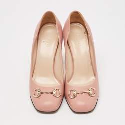مملوكة مسبقًا Gucci Pink Leather Jolene Block Heel Pumps Size 37.5
