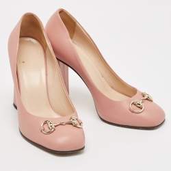 مملوكة مسبقًا Gucci Pink Leather Jolene Block Heel Pumps Size 37.5