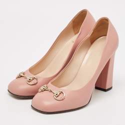 مملوكة مسبقًا Gucci Pink Leather Jolene Block Heel Pumps Size 37.5