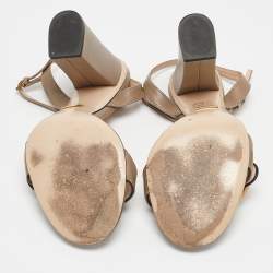 Gucci Grey Leather Horsebit Ankle Strap Sandals Size 39