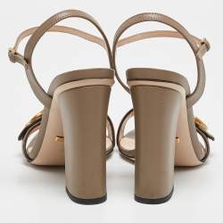 Gucci Grey Leather Horsebit Ankle Strap Sandals Size 39