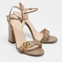 Gucci Grey Leather Horsebit Ankle Strap Sandals Size 39