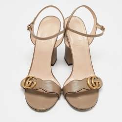 Gucci Grey Leather Horsebit Ankle Strap Sandals Size 39