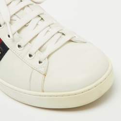 Gucci White Leather and Snakeskin Embossed Ace Web Lace Up Sneakers Size 37