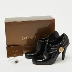 Gucci Black Patent Leather Hysteria Ankle Booties Size 38.5