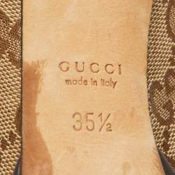 Gucci Brown Canvas and Leather New Hollywood Peep Toe Pumps Size 35.5