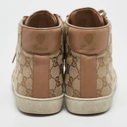 Gucci Beige Canvas and Leather Brooklyn High Top Sneakers Size 37