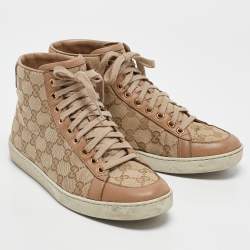 Gucci Beige Canvas and Leather Brooklyn High Top Sneakers Size 37