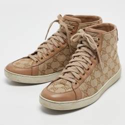 Gucci Beige Canvas and Leather Brooklyn High Top Sneakers Size 37