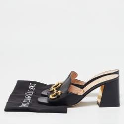 مملوكة مسبقًا Gucci Black Leather Horsebit Slide Sandals Size 37.5