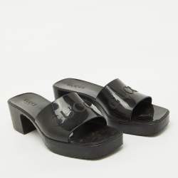 Pre Owned Gucci Black Rubber Logo Embossed Platform Slide Sandals Size 41