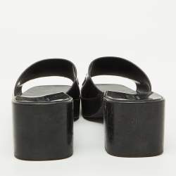 Pre Owned Gucci Black Rubber Logo Embossed Platform Slide Sandals Size 41
